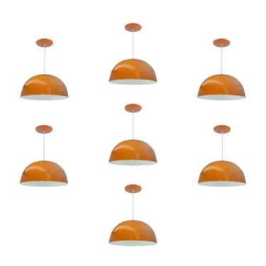 Imagem de Kit 7 Luminária Pendente Meia Lua 24cm Com Interior Branco Brilho Fiaç