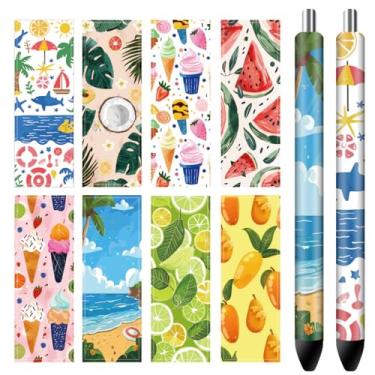 Imagem de CRASPIRE 80 peças adesivos autoadesivos de papel de frutas gelado de verão mar praia 8 estilos 4,7 × 1,15 cm impressão HD impermeável revestido para lápis em branco personalizado artesanato presentes