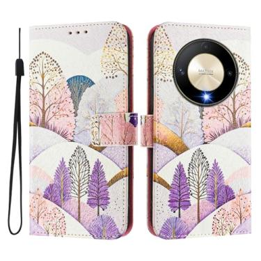 Imagem de Capa carteira para Honor Magic6 Lite, 3 compartimentos para cartão, 1 compartimento para dinheiro, capa flip de couro PU com padrão fofo, capa com fivela magnética à prova de choque, compatível com