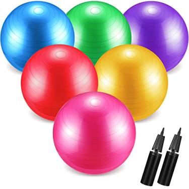 Imagem de Junkin 6 bolas de exercícios em massa, bola de ioga para cadeiras de ioga, bola resistente para equilíbrio, inclui bomba, bola de fitness para alongamento da postura física melhora o equilíbrio (cores