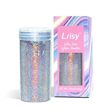 Imagem de Lrisy Holographic Pó de glitter extrafino com tampa de coqueteleira, lantejoulas de glitter para resina epóxi, geleca, copos, arte de unha e pintura 140 g (prata holográfica ultrafina)