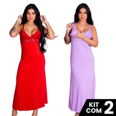 Imagem de Kit 2 Camisolas Longas de Amamentação Elegante Confortável Prático Lin
