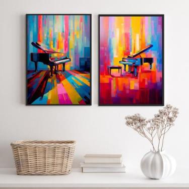 Imagem de Kit 2 Quadros Abstratos Piano 24x18cm - com vidro - Quadros On-line, M