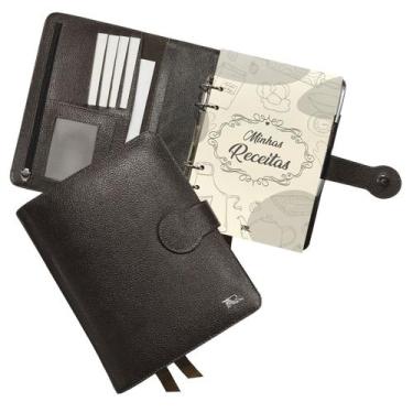 Imagem de Agenda Minhas Receitas Couro 168-R Personalizada Raffai Couros, Café