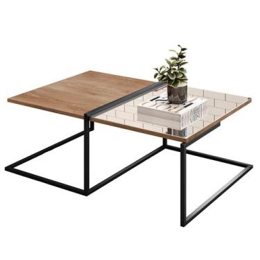 Imagem de Mesa de Centro Retangular Espelho Industrial Sala Madeira - Fina Mobíl