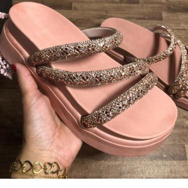 Imagem de Papete Plataforma Alta Sandália Feminina Flatform Anabela 3 Tira Z Str