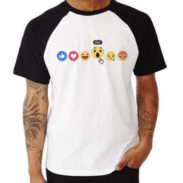 Imagem de Camiseta Raglan Reações Facebook Eita! - Foca na Moda, Branco, Preto, 