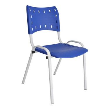Imagem de Cadeira Iso Para Escola Escritório Comércio Azul Base Branca  - EcomHo