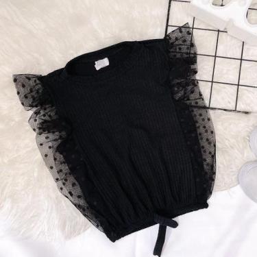 Imagem de Blusa Regata Canelada Manga Tule com Babado - Magic Sky, 6, Preto