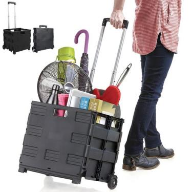 Imagem de Carrinho Compras Feira Cesta Caixa Dobrável C/ Rodinhas - Gold Sand