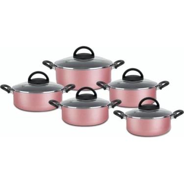 Imagem de Conjunto De Panela Caçarola 5 Peças Antiaderente Teflon- Rosa - Dona C