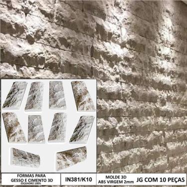 Imagem de 10 Forma 3d Tijolo Rockfaces Traverte Molde 3d Para Cimento/concreto/g