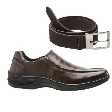 Imagem de Kit Sapato Social Masculino Couro Legitimo Ortopédico Macio Sola Costu