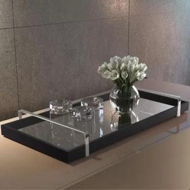 Imagem de BANDEJA ESPELHADA DECORATIVA MADEIRA COM ALÇA 52x29CM - KASAMAIS DECOR