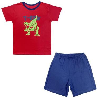 Imagem de Pijama Juvenil Look Jeans Dino Curto - VERMELHO - 4, Vermelho, 4