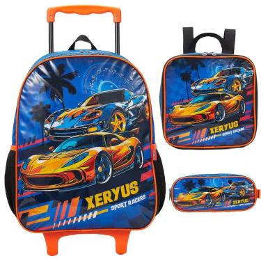 Imagem de Kit Mochila de Rodinha Lancheira Estojo Xeryus Carros