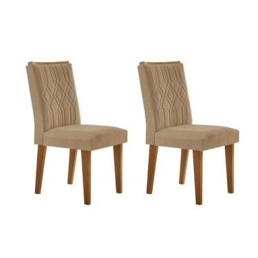 Imagem de Kit 2 Cadeiras de Cozinha Alegra 2 Un Madeira Capuccino/Linho Bege Tur