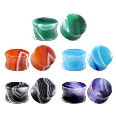 Imagem de TBOSEN Conjunto de alargadores de orelha de pedra mista alargadores de alargadores de selim duplo alargador de alargadores corporais, 9/16"(14mm), Pedra, arenito