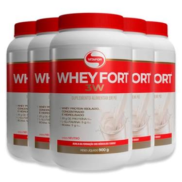 Imagem de Kit 5 Whey Fort 3W Neutro Vitafor 900g
