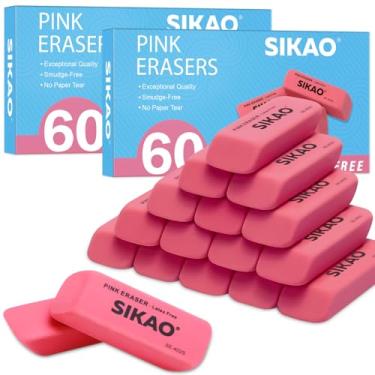 Imagem de Borracha rosa Sikao pacote com 120 borrachas para lápis para crianças, grandes borrachas chanfradas rosa a granel, borracha artística para desenho, material escolar para sala de aula para professores