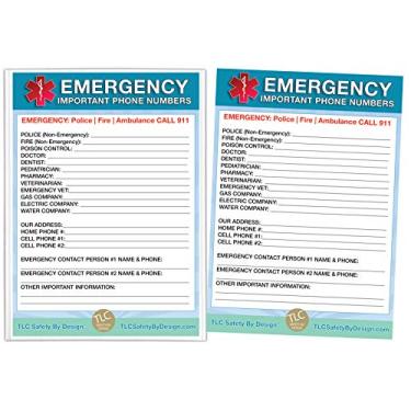 Imagem de TLC Safety By Design Lista de geladeira de contato de emergência em capa de plástico de 14 cm x 19 cm capa magnética para geladeira números importantes de chamadas telefônicas (2 cartões e 1 capa