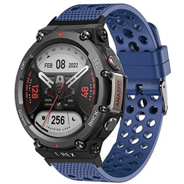 Imagem de Lamshaw Compatível com pulseiras Amazfit T-Rex 2, pulseiras esportivas de substituição de silicone com fivela de metal compatível com relógio inteligente Amazfit T-Rex 2 (azul)