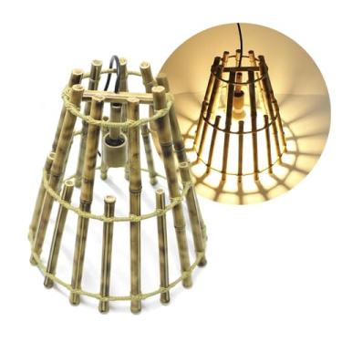 Imagem de Luminária Pendente de Bambu Natural Lustre Artesanal para Pergolado Área Gourmet e Varanda Iluminação 38x40cm