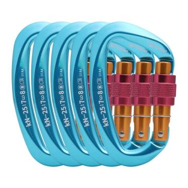 Imagem de CAMNAL Mosquetão Heavy Duty Com Trava Certificada Pela Uiaa, 25 Kn (Aproximadamente 5620 Libras), De Parafuso Em Formato D, Para Escalada, Montanhismo E Trabalho Aéreo (azul-1)