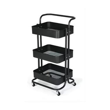 Imagem de Carrinho Organizador Multiuso Com Rodinhas Cor Preto Banheiro Lavanderia 3 Prateleiras(YT2464(Bandeja de Aço))