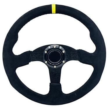 Imagem de YEHICY Volante De Corrida De Couro Camurça De 13,8” Volante Esportivo Universal Plano Com Botão De Buzina Para Simulação De Direção De Carro