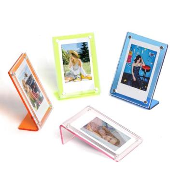 Imagem de shantmay Molduras magnéticas de acrílico para Instax Polaroid, mini porta-retratos tamanho carteira 5 x 7 cm para decoração de mesa (pacote com 4 coloridos)