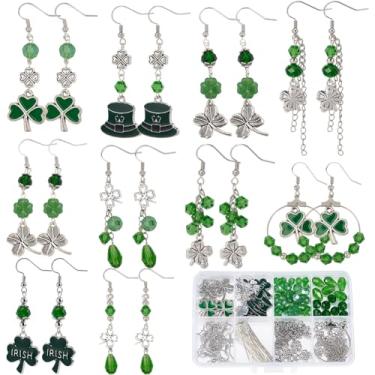 Imagem de SUNNYCLUE 1 caixa faça você mesmo 10 pares de brincos do dia de São Patrício kit de fabricação de brincos prata 3 folhas trevo irlandês berloque de trevo irlandês contas espaçadoras de vidro verde