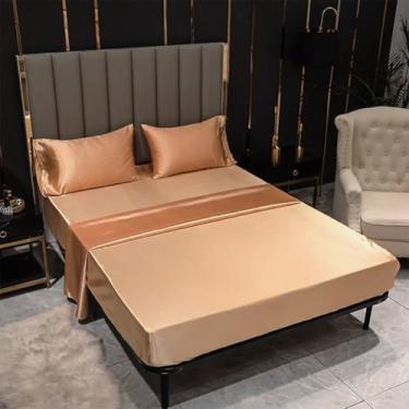 Imagem de ZiDeTang Conjunto de lençóis Queen de cetim com 4 peças – Respirável e refrescante, confortável, luxuoso, macio, sem rugas, lençóis de cama cor champanhe