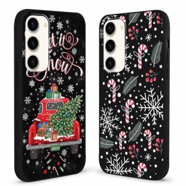 Imagem de Yomjew Pacote com 2 capas para celular Feliz Natal para Samsung Galaxy S23 5G 6,1 polegadas, linda árvore de Natal, Natal, carro, caminhão, doces, decoração, capa de TPU à prova de choque para meninas