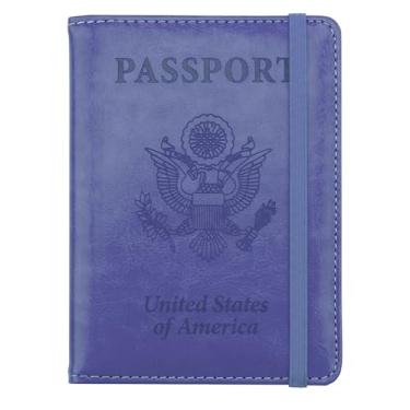 Imagem de Porta-passaporte e porta-cartão de vacina, capa para passaporte com bloqueio RFID, Roxo escuro, Compacto