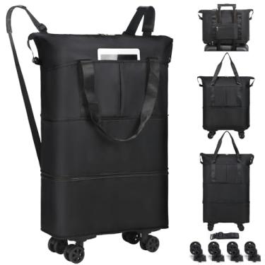 Imagem de VOOWO Bolsa esportiva de rodinhas com rodas, bolsa de viagem dobrável expansível de 28 a 66 L com rodas para viagem, bolsa de viagem com rodas, bolsa grande de fim de semana para homens e mulheres,
