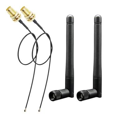 Imagem de Rydocyee Pacote com 2 Antenas Bluetooth WiFi e Pigtail Pacote com 2, Antena de Cartão WiFi 5Ghz 2,4 Ghz 3dBi, 8 polegadas RP SMA-Fêmea para IPEX4/MHF4 Cabo para Placa de Rede M.2 NGFF e roteadores