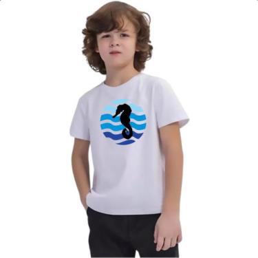 Imagem de Camiseta Infantil Animais marinhos cavalo silhueta sunset - Alearts, 1