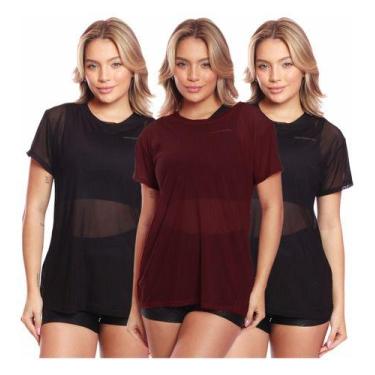 Imagem de Kit 3 Blusas Manga Curta Tule Transparente Fitness Academia - MC Digit