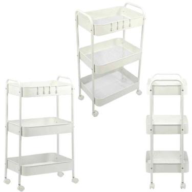 Imagem de Carrinho Auxiliar com 3 Prateleiras com rodinhas para Salão de Beleza 