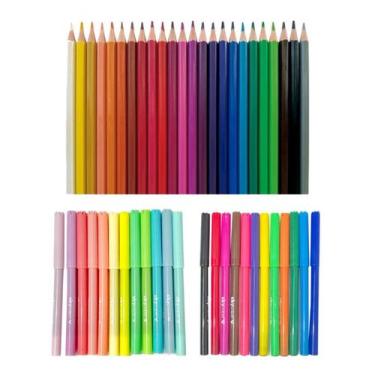 Imagem de Kit Lápis de Cor C/ 24 Canetinhas Hidrofráficas Plus E Pastel P/ Color