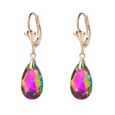 Imagem de Brincos de cristal Swarovski com alavanca traseira em formato de gota para mulheres, joia hipoalergênica banhada a ouro 14 K