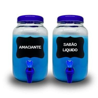 Imagem de 2 Dispenser De Vidro Com torneira capacidade 3L Sabão Liquido, Amacian