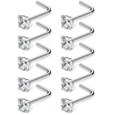 Imagem de Ruifan 10 – 40 peças 22 G Aço Cirúrgico Diamante CZ Piercing Joia em forma de L 1,5 mm 2 mm 2,5 mm 3 mm