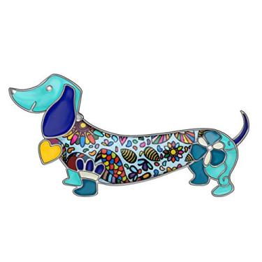 Imagem de NEWEI Broche de liga de esmalte Anime Dachshund Dog Brooch Pin para mulheres Terno infantil Cachecol Decoração Ornamentos de animais de estimação Presente de joia Azul