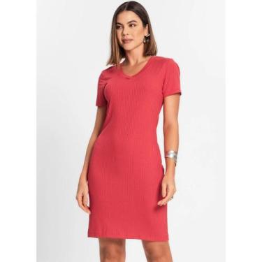 Imagem de Vestido Manga Curta Canelado Plus Size Marialicia Ref 052083, Vermelho