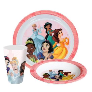 Imagem de Kit Refeição Infantil Princesas Disney 3 Peças Prato, Tigela e Copo Melamina - Tuut
