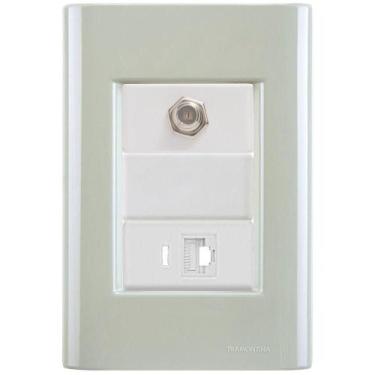 Imagem de Cj Tomadas Rj45 Ethernet + Tv Coaxial Giz Verde Ardósia Tramontina Com