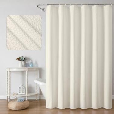 Imagem de OWENIE Cortina de chuveiro creme para banheiro de 198 cm de comprimento, tecido texturizado em relevo 3D, tecido macio, repelente de água, lavável na máquina, estilo hotel, 183 cm L x 198 cm C, creme