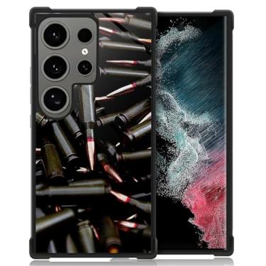 Imagem de ZHEGAILIAN Capa compatível com Samsung Galaxy S25 Ultra, parte traseira de vidro temperado + silicone macio TPU proteção contra choque AK 47 metralhadora munição